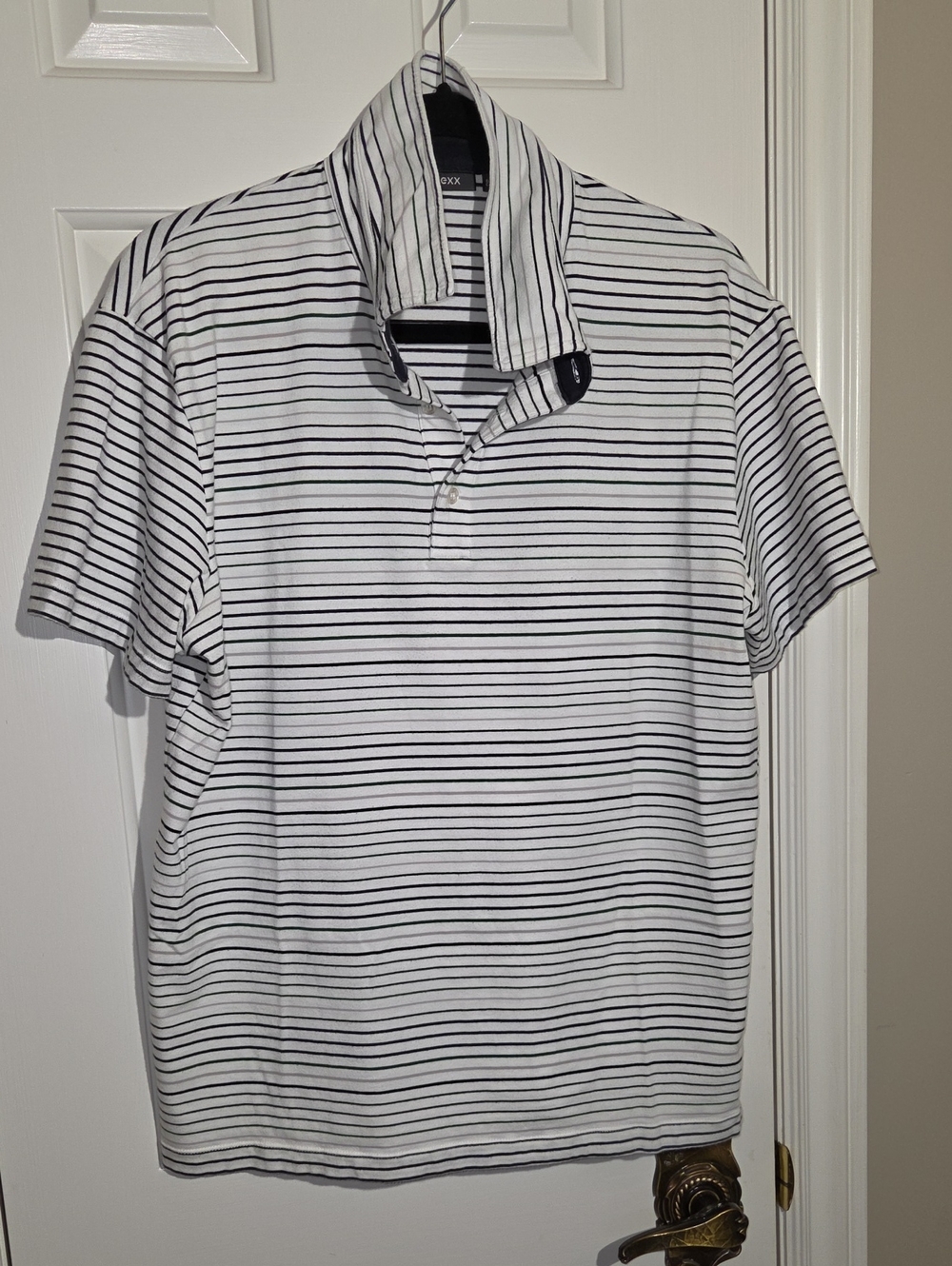 Mexx Men's White Polo with Thin Black Stripes